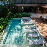 Piscina aquecida vista do pavimento superior